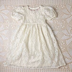 Vintage 1990s Thomas Girls 4 4t Ivory Lace Cottagecore Dainty Summer Dress